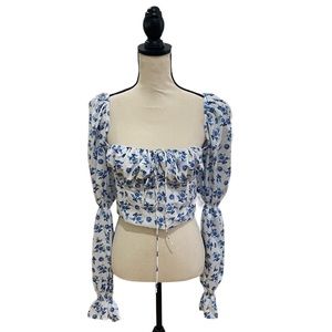 Floral Print Gigot Sleeve Sweetheart Top